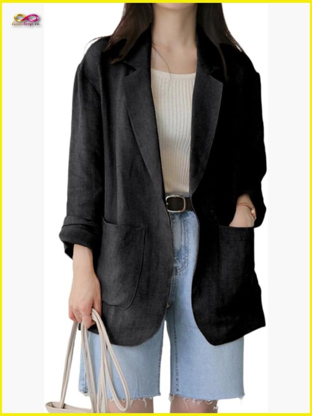Linen Blazer Lightweight Casual Long Sleeve Notch Collar Spring Summer Jacket